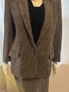 Liz Claiborne Petite Wool Blend Tweed Blazer Size 2P Vintage Career Grey